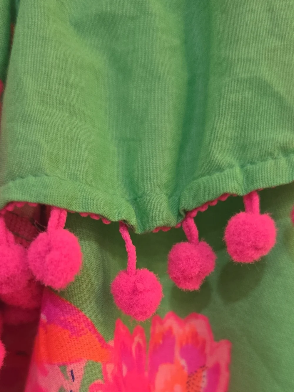 Tommy Bahama Green Floral One-Shoulder Dress with Pink Pom Trim Girls Size 7
